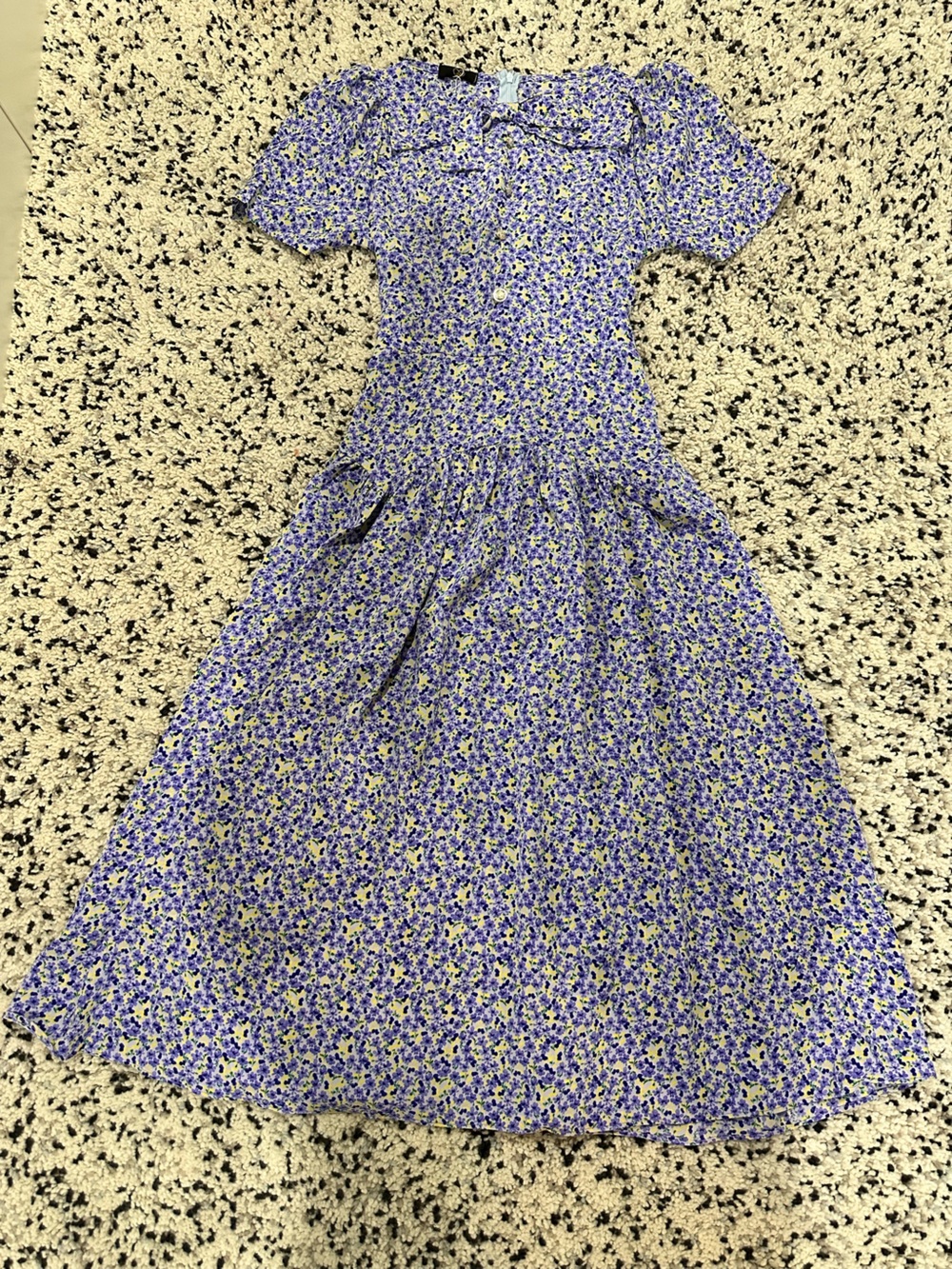 Floral Puff-Sleeve Midi Dress in‎ Lavender Blue size 4